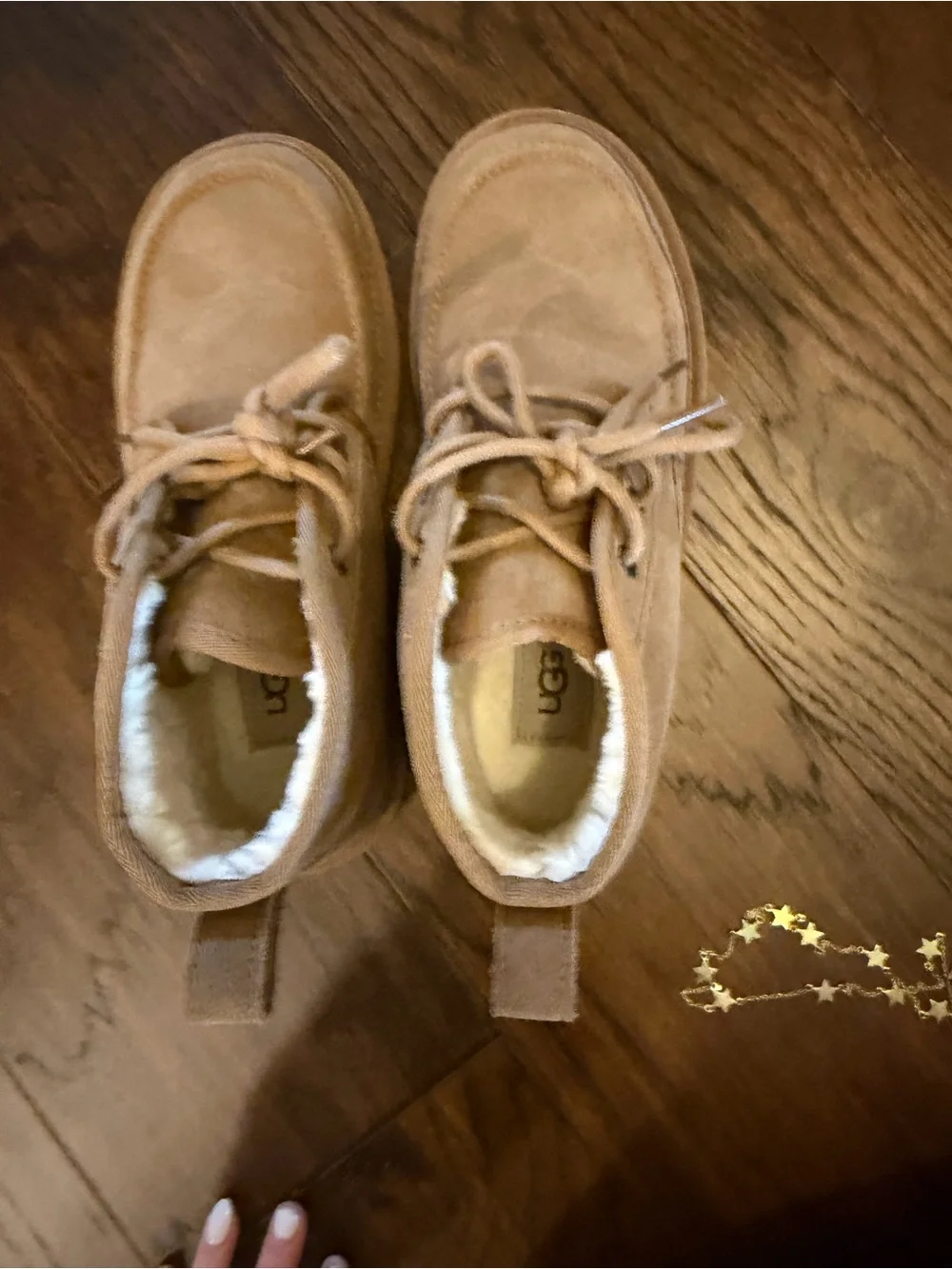 UGG Kids Chestnut Suede Lace-Up Shearling Boots
